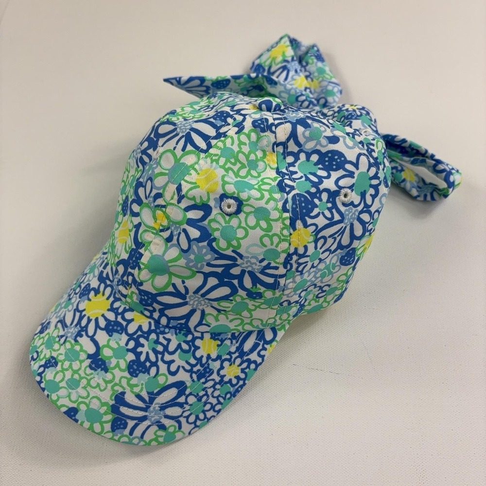 Lilly Pulitzer Hat Cap Blue Green Floral Bow Adjustable Womens Baseball